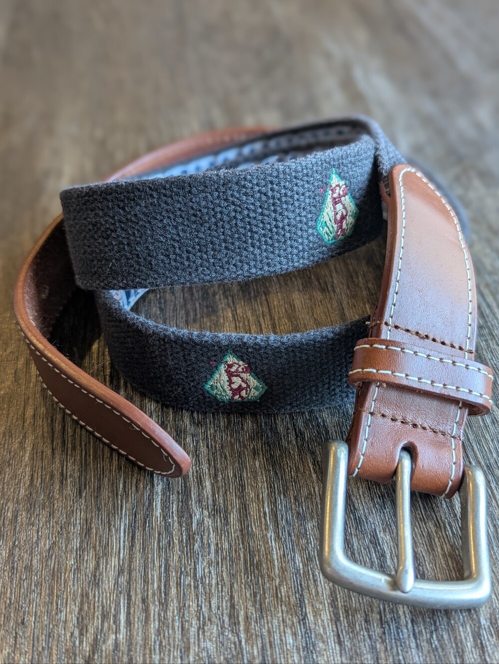 Peter Millar Golf Canvas And Brown Leather Sport Belt Size 38